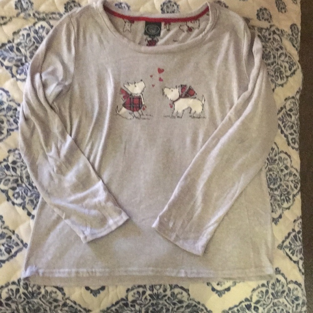 Super soft pajama set with doggos wearing plaid